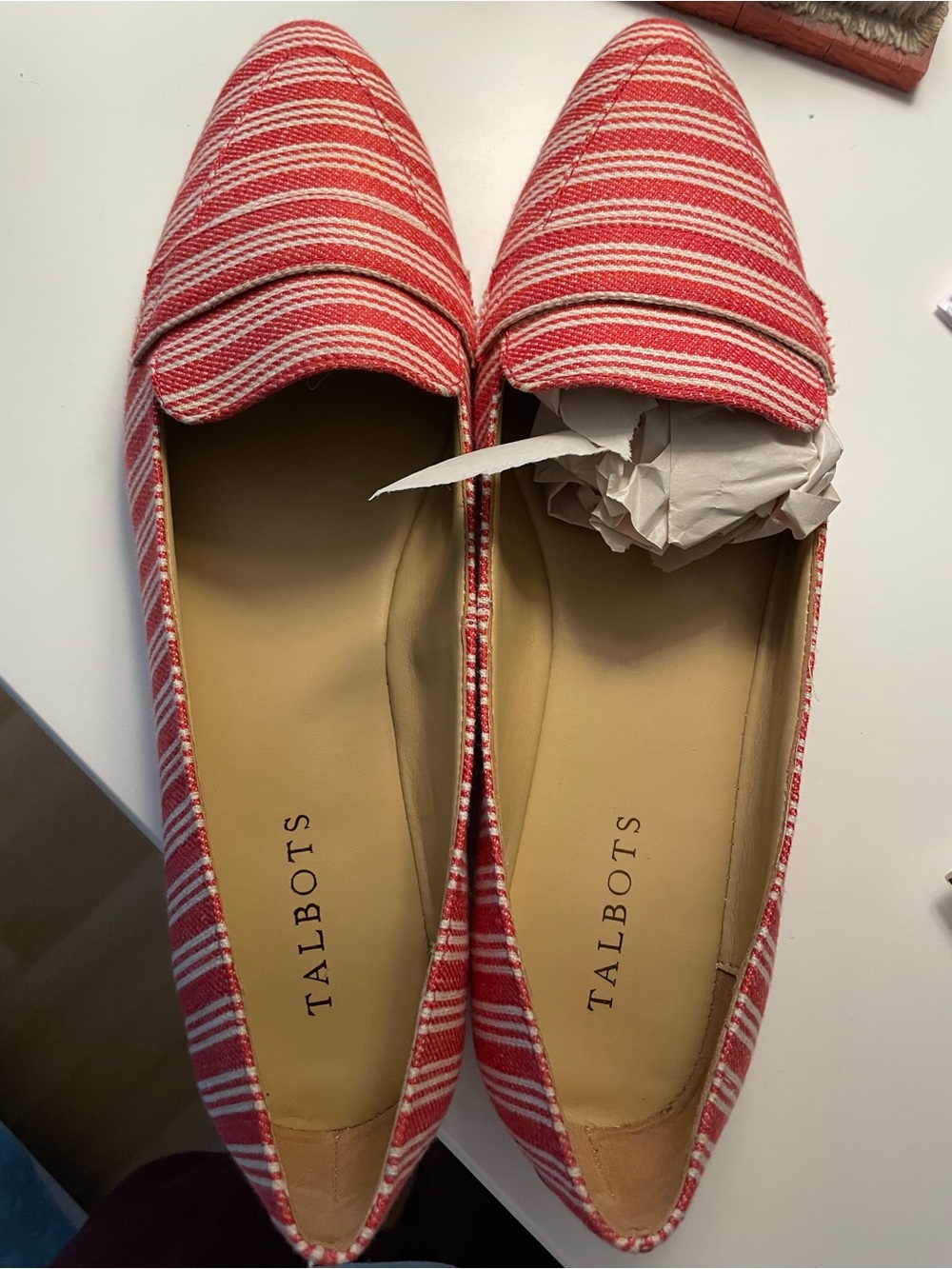 Talbots Red and White Striped Pointed Toe Loafers